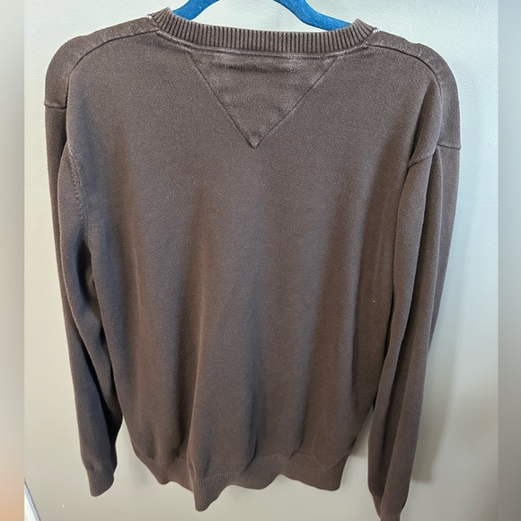TOMMY HILFIGER | Men’s Large Brown Patterned V-Neck Pullover Sweater - Picture 5 of 5